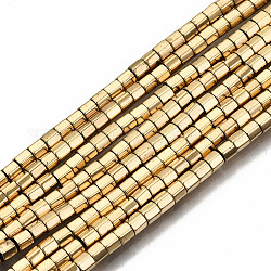Electroplate Non-magnetic Synthetic Hematite Beads Strands, Hexagon, Faceted, Real 18K Gold Plated, 2x2x2mm, Hole: 1mm, about 191~199pcs/strand, 15.98 inch~16.61 inch(40.6cm~42.2cm)