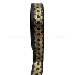 48 Yards Gold Stamping Polyester Ribbon, Heart Printed Ribbon for Gift Wrapping, Party Decorations, Black, 1 inch(25mm)