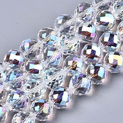 Electroplate Glass Beads Strands, AB Color Plated, Faceted Teardrop, Clear AB, 12x12mm, Hole: 1.2mm, about 50pcs/strand, 23.62''(60cm)