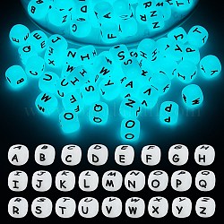 104 Pcs Luminous Cube Silicone Beads Letter Square Dice Alphabet Beads with 2mm Hole Spacer Loose Letter Beads for Bracelet Necklace Jewelry Making, White, 12mm, Hole: 2mm