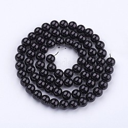 Chapelets de perles en verre nacré, nacré, ronde, noir, 12mm, Trou: 1mm, Environ 70 pcs/chapelet, 32 pouce