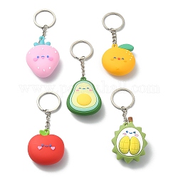 Schlüsselanhänger aus PVC mit Fruchtmotiv, mit eisernen Schlüsselringen, Apfel/Orange/Durian/Avocado/Erdbeere, Mischfarbe, 9.8~10.9 cm
