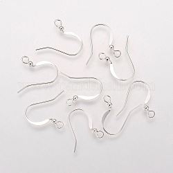 Brass French Earring Hooks, Flat Earring Hooks, Ear Wire, Nickel Free, with Beads and Horizontal Loop, Silver, 15mm, Hole: 2mm, Pin: 0.7mm