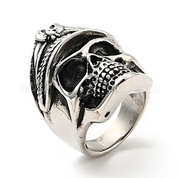 316 anello da dito teschio in acciaio inossidabile, gioielli gotici per uomini donne, argento antico, formato 8, 5.2~9.3mm, diametro interno: 18.3mm