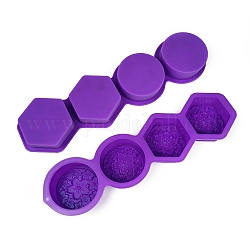 DIY Seife Silikonformen, für die handgemachte Seifenherstellung, flach rund & sechseckig mit Sakura-Muster, blau violett, 325x90x30 mm, Innendurchmesser: 65~68x68~73x29 mm