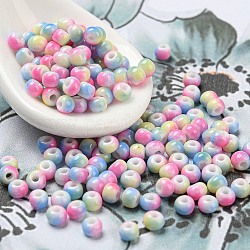 Perles de rocaille en verre de couleurs opaques bicolores, ronde, rose chaud, 3x2.5mm, Trou: 0.9mm, environ 170 pcs / sachet 