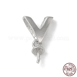 925 molletta in argento sterling placcato rodio, per mezzo forato perle, con timbro s925, lettera v, Vero platino placcato, 12x6.5mm, Foro: 6x2 mm, ago :0.8mm