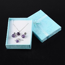 Boîtes de kit de bijoux en carton, avec bowknot extérieur et intérieur éponge, pour les colliers et pendentifs, rectangle, bleu ciel, 90x70x30mm