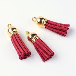 Faux Suede Tassel Pendant Decorations, with CCB Plastic Cord Ends, FireBrick, 35~37x10mm, Hole: 2.5~3mm