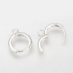 Brass Hoop Earrings, Silver, 14~16x12~13mm, Hole: 2mm, Pin: 0.8mm