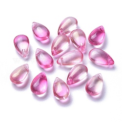 Encantos de cristal transparente, teñido y climatizada, lágrima, color de rosa caliente, 13.5x8x5.5mm, agujero: 1 mm