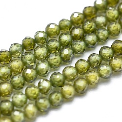 Brins de perles de zircon cubique, ronde, facette, vert olive, 2mm, Trou: 0.2mm, environ 14.96 pouce (38 cm), 184 pcs / chapelet