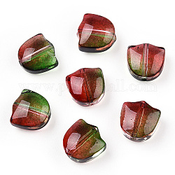 Perle di vetro trasparente verniciate a spruzzo bicolore, tulipano fiore, verde, 9x9x5.5mm, Foro: 1 mm