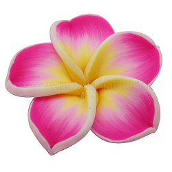 Handmade Polymer Clay Plumeria Beads, for Mother's Day, Flower, Fuchsia, Size about 34mm in diameter, 11mm thick, hole: 1mm