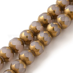 Chapelets de perles en verre opaques, jade d'imitation, facette, ronde, brun rosé, 8mm, Trou: 1mm, Environ 40 pcs/chapelet, 11.42 pouce (29 cm)