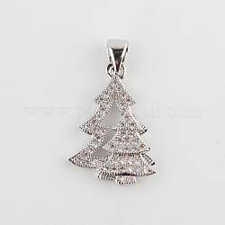 Filigrana Natale micro albero ottone spianare pendenti zirconi, platino, 20x14.5x2mm, Foro: 4.5x3 mm