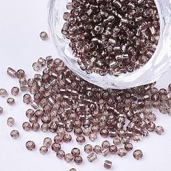 8/0 perles de rocaille en verre, trou rond argenté, ronde, brun rosé, 3mm, Trou: 1mm, environ 10000 perles / livre