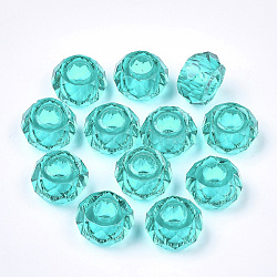 Des perles de résine transparentes, Perles avec un grand trou   , facette, rondelle, turquoise foncé, 14x8mm, Trou: 5.5mm