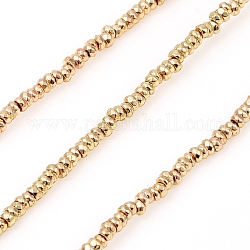 Electroplated Non-magnetic Synthetic Hematite Beads Strands, Rondelle, Faceted, Light Gold Plated, 2x1mm, Hole: 0.7mm, about 390pcs/Strand, 15.75 inch(40cm)