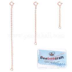 Beebeecraft 3 Uds 3 estilo 925 extensor de cadena de plata esterlina, Cadenas portacables con cierres de anillo elástico para cadenas finales, oro rosa, 32~81mm, 1pc / estilo