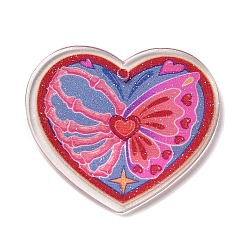Colgantes acrílicos impresos transparentes del día de san valentín, charm de corazón, mariposa, 35.5x39.5x2.5mm, agujero: 2 mm