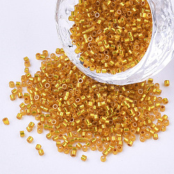 Zylinderförmige Saatperlen, einheitliche Größe, Silber ausgekleidet, dunkelgolden, 1.5~2x1~2 mm, Bohrung: 0.8 mm, ca. 4000 Stk. / Beutel, ca. 50 g / Beutel