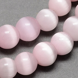 Chapelets de perles d'œil de chat, ronde, rose, 6mm, Trou: 1mm, Environ 66 pcs/chapelet, 14 pouce