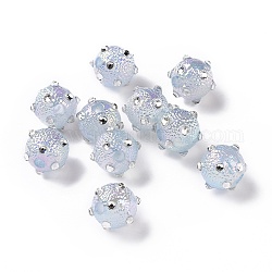 Placage uv perles acryliques texturées irisées arc-en-ciel, avec strass acrylique transparent, ronde, bleu acier clair, 17x14x13.5mm, Trou: 3.6mm