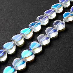 Transparent perles de verre brin, cœur, clair ab, 9.5~10x10x3.5~4.5mm, Trou: 0.8~1mm, Environ 35 pcs/chapelet, 13.15~13.31 pouce (33.4~33.8 cm)