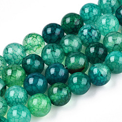 Chapelets de perles veines de dragon en agate naturelle, teinte, ronde, verte, 8mm, Trou: 1mm, Environ 48 pcs/chapelet, 14.96 pouce