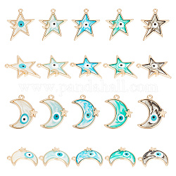 arricraft 20 Pcs Enamel Evil Eye Charms, Mixed Color Moons & Star Charms Alloy Evil Eye Pendants Turkish Eye Charms for Bracelet Necklace DIY Crafts Jewelry Making