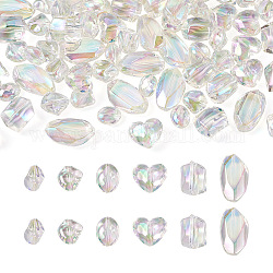 Cheriswelry 90 pz 6 stile placcatura uv perline acriliche iridescenti arcobaleno trasparente, cuore e pepite e ovale, chiaro ab, 14.5~28x12~19.5x7~14mm, Foro: 1.5~2 mm, 15pcs / style