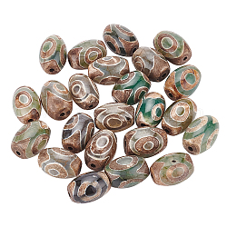 Perline dzi benecreat in stile tibetano, agata naturale perle, tinti e riscaldato, ovale, 3-eye, 13x11mm, Foro: 1.2~2 mm, 24pcs/scatola