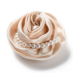 Flower Cloth with Plastic Pearl Brooch Pin, Platinum Tone Iron Pin for Clothes Bags, Blanched Almond, 70~75x72~80x27~32mm