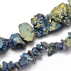 Nuggets Natural Druzy Electroplate Crystal Agate Graduated Beads Strand, Blue Plated, 8~25x8~25mm, Hole: 1.5mm, 16.5inch