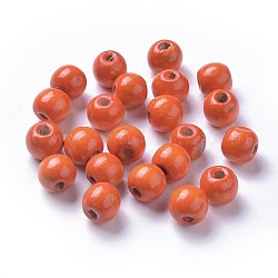 Perles en bois naturel teint, ronde, sans plomb, orange foncé, 12x11mm, Trou: 4mm, environ 1800 pcs/1000 g
