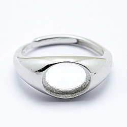 925 Sterling Silber Finger Ring Komponenten, einstellbar, Oval, Platin Farbe, Größe 8 (18mm), 2 mm breit, Fach: 10x8 mm