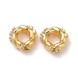 Perline zirconi micro pave  in ottone, anello di torsione, vero placcato oro 18k, 6x2mm, Foro: 2.5 mm