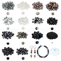 Nbeads kit de fabricación de pulseras de diy, Incluye cuentas de vidrio redondas, de corazón, de semilla, de vidrio y k9, hilo elástico, negro