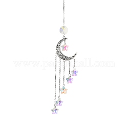 Glass Star Pendant Decoration, with Alloy Moon Link, for Home Decoration , Antique Silver, 267x29.8x1.7mm