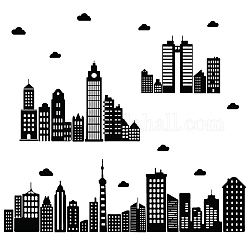 Calcomanía de pared de edificios de ciudad superdant, rascacielos, nubes, siluetas para paredes, pegatinas de vinilo removibles, calcomanías artísticas de pared para dormitorio y sala de estar