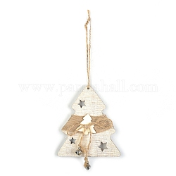 Adornos colgantes de madera con campana, cuerda de cáñamo árbol de navidad adorno colgante, árbol de Navidad, 103x90x10mm