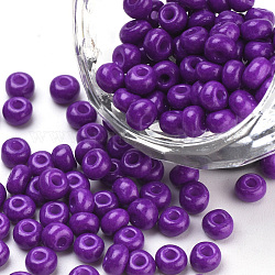Granos de semilla de vidrio de pintura para hornear, redondo, violeta oscuro, 4~4.5x3mm, agujero: 1~1.2 mm, aproximamente 4500 unidades / bolsa, aproximamente 450 g / bolsa