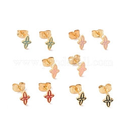 Enamel Star Stud Earrings with 316L Surgical Stainless Steel Pins, Gold Plated 304 Stainless Steel Jewelry for Women, Mixed Color, 8.5x5.5mm, Pin: 0.7mm