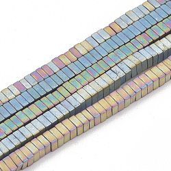 Electroplate Non-magnetic Synthetic Hematite Beads Strands, Matte Style, Square Heishi Beads, Mixed Color, 2x2x1mm, Hole: 0.8mm, about 405pcs/strand, 16.14 inch