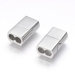 304 Stainless Steel Magnetic Clasps with Glue-in Ends, Rectangle, Stainless Steel Color, 17.5x11x6.5mm, Hole: 4mm