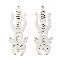 201 Stainless Steel Big Pendants, Laser Cut, Fox Charm, Stainless Steel Color, 52.5x19x1mm, Hole: 1.2mm and 3.5mm