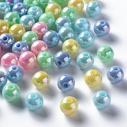 Perles acryliques opaques, de couleur plaquée ab , ronde, couleur mixte, 8x7mm, Trou: 2mm, environ 1745 pcs/500 g