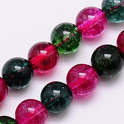 Natural Crackle Quartz Beads Strands, Dyed, Round, Mixed Color, 12mm, Hole: 1mm