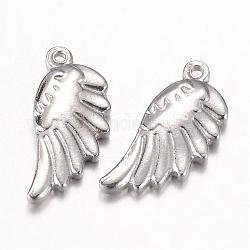 201 Stainless Steel Pendants, Wing, Stainless Steel Color, 20x9x3.3mm, Hole: 1mm